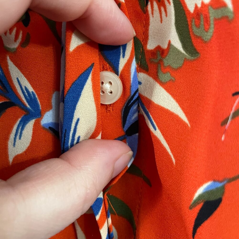 Ann Taylor LOFT Long Sleeve Floral Blouse Orange Blue flowers hawaiian look - Picture 7 of 10